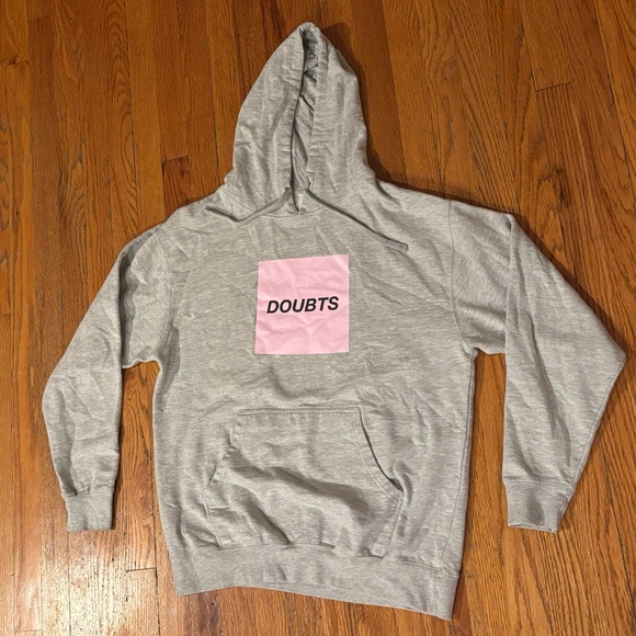 Gray Antisocial Social Club Hoodie with Pink 'DOUBTS' Text - Picture 1 of 6